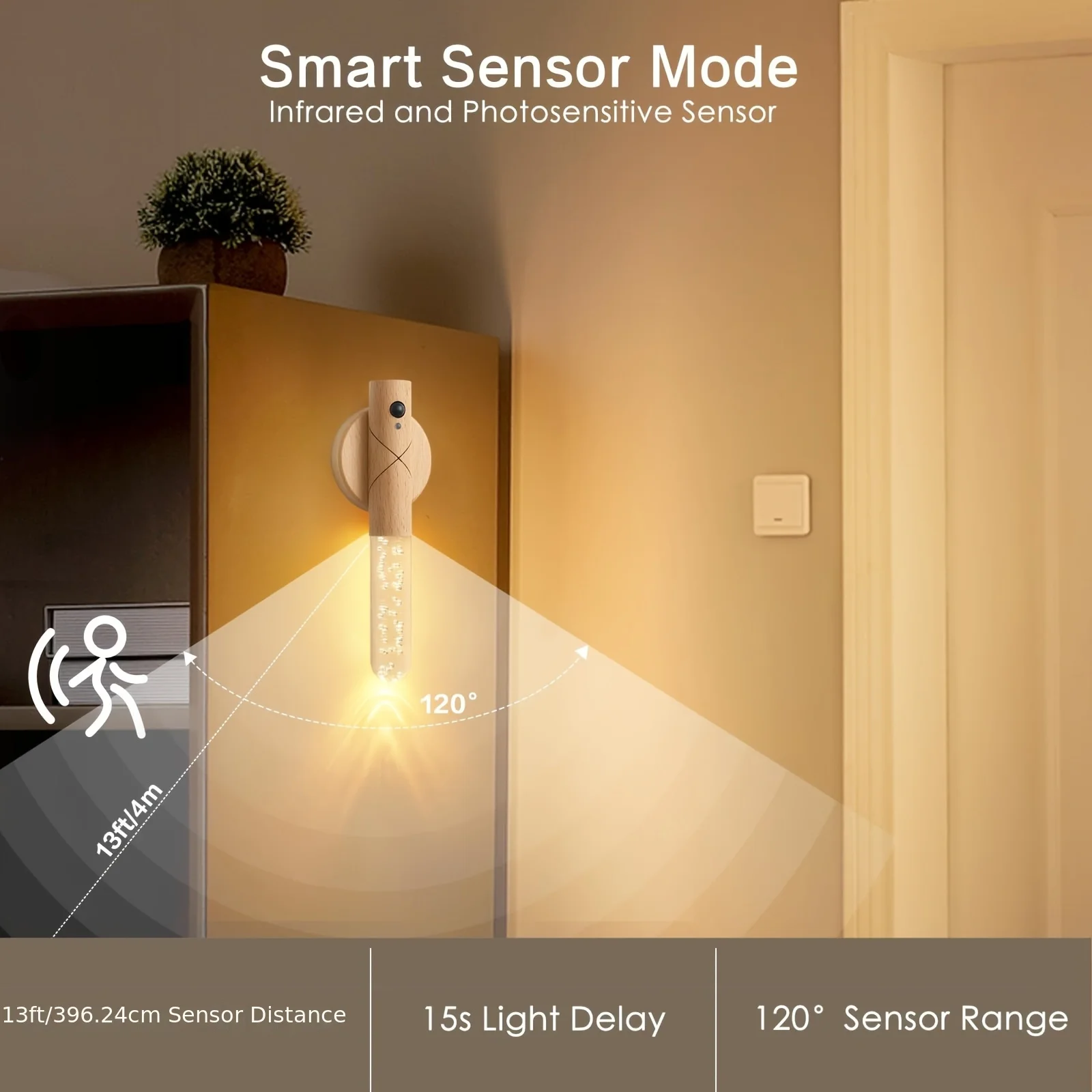 Luz nocturna con sensor de movimiento, aplique de pared con pilas para interiores, pasillo inalámbrico magnético, sala de estar, dormitorio, escalera, pasillo