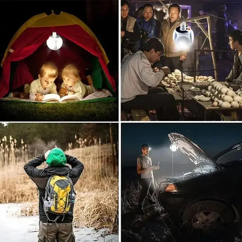 แบบพกพาพลังงานแสงอาทิตย์ Camping โคมไฟ LED ชาร์จกลางแจ้งแขวนเต็นท์โคมไฟพับ LED ฟุตบอลหลอดไฟ Hook ไฟฉุกเฉิน