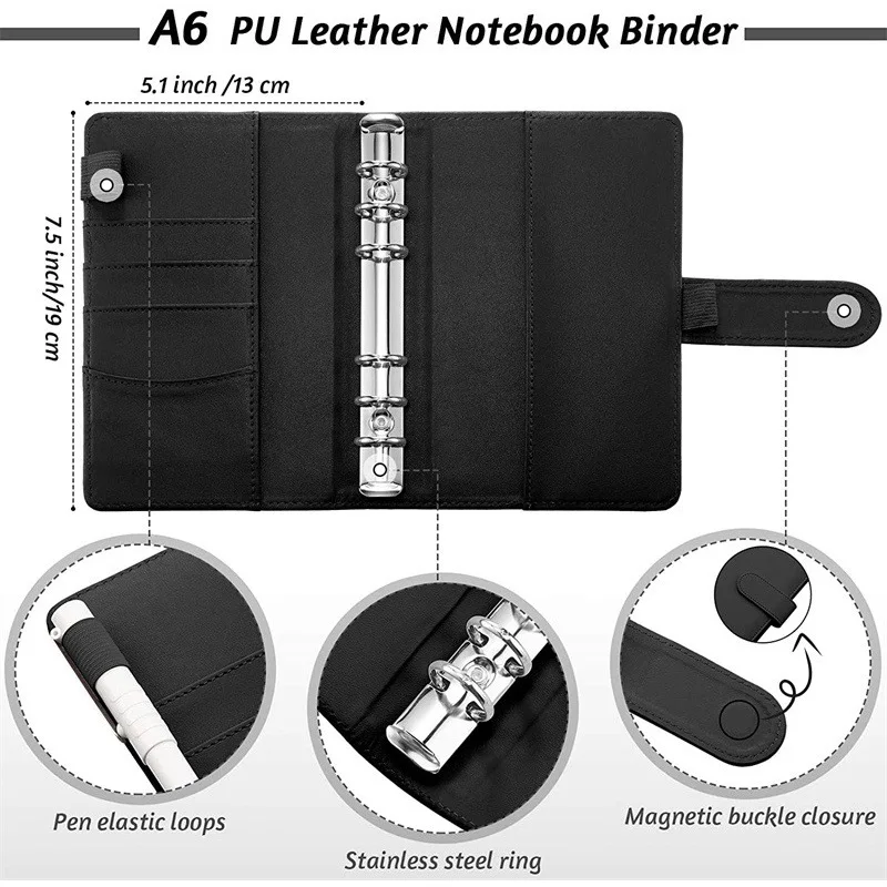 Raccoglitore budget in pelle con buste per contanti Tasche con cerniera Raccoglitore piccolo budget francese per risparmiare denaro Organizzatore pianificatore A6