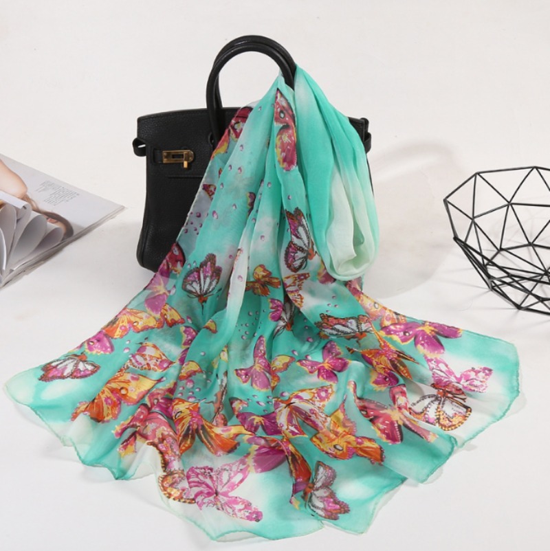 Sciarpa scialle da donna lunga stampata a farfalla con protezione solare in morbida chiffon ultrasottile