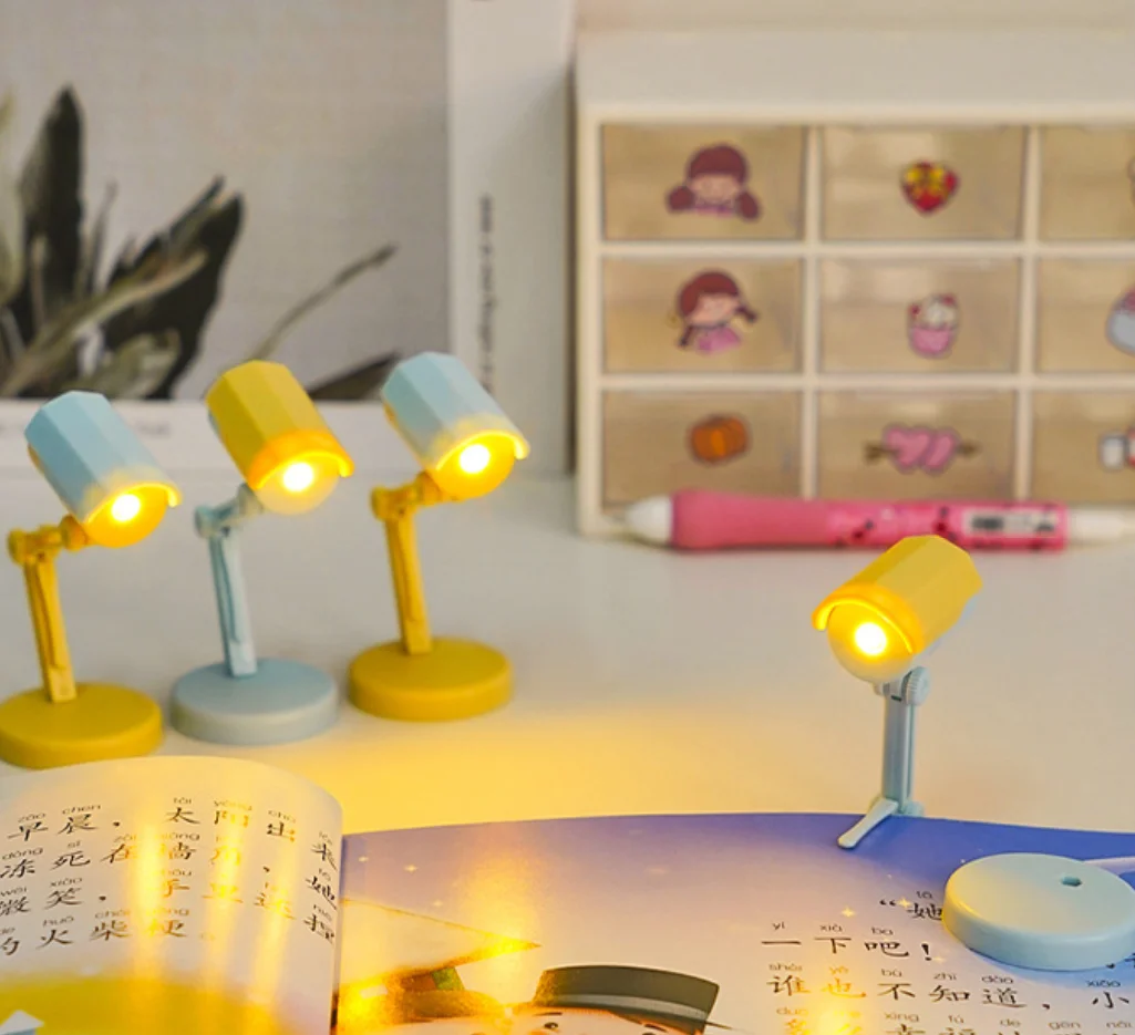 Criativo mini lâmpada de mesa estudantes quarto dormitório leitura proteção para os olhos pequena lâmpada led dobrável luz da noite