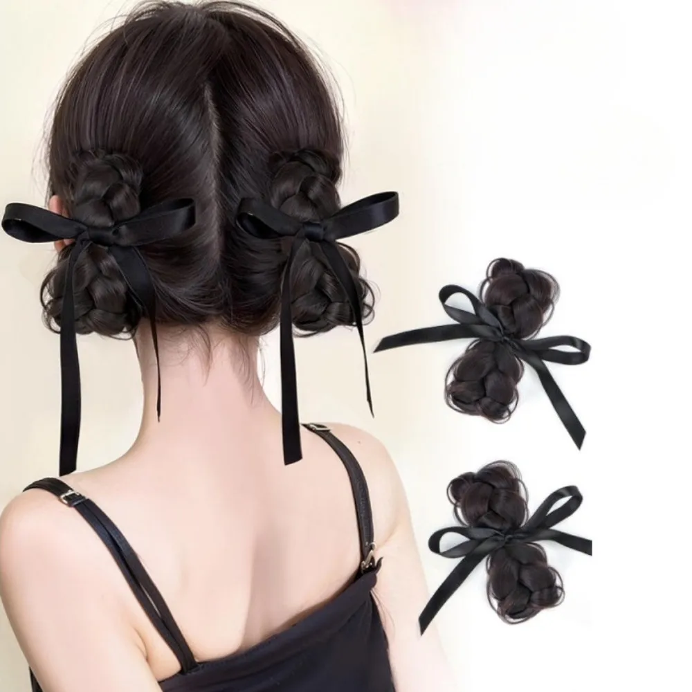 1 paar synthetische chignon strik liefje knot haar pruik meisje stropdas gevlochten haarknot pruiken