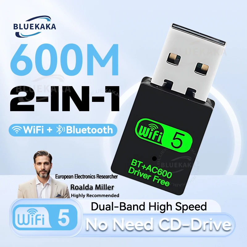 USB WiFi Bluetooth Adapter 600 Mbps Dual Band 2.4 Ghz 5 Ghz Mini Draadloos Netwerk Externe Ontvanger 2 IN 1 Voor PC Laptop Desktop