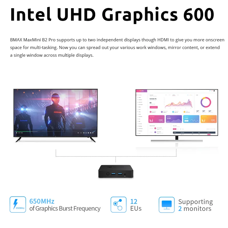 BMAX B2 Pro Mini Pc Komputer Windows 11 PRO Wszystko w jednym HDMI Intel N4000 8 GB RAM 256 GB SSD Intel UHD Graphics 600 HDMI USB