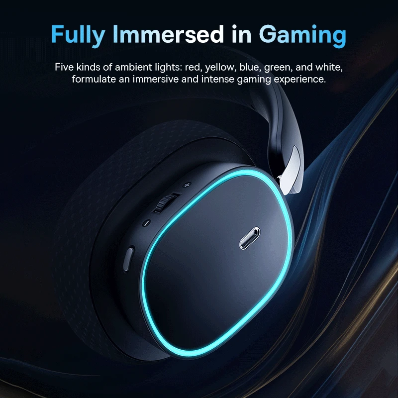 Baseus GH02 게임용 무선 헤드폰(마이크 포함) 오버이어 헤드폰 Bluetooth 5.3 40mm 드라이버 2.4G/무선/케이블 RGB 헤드셋