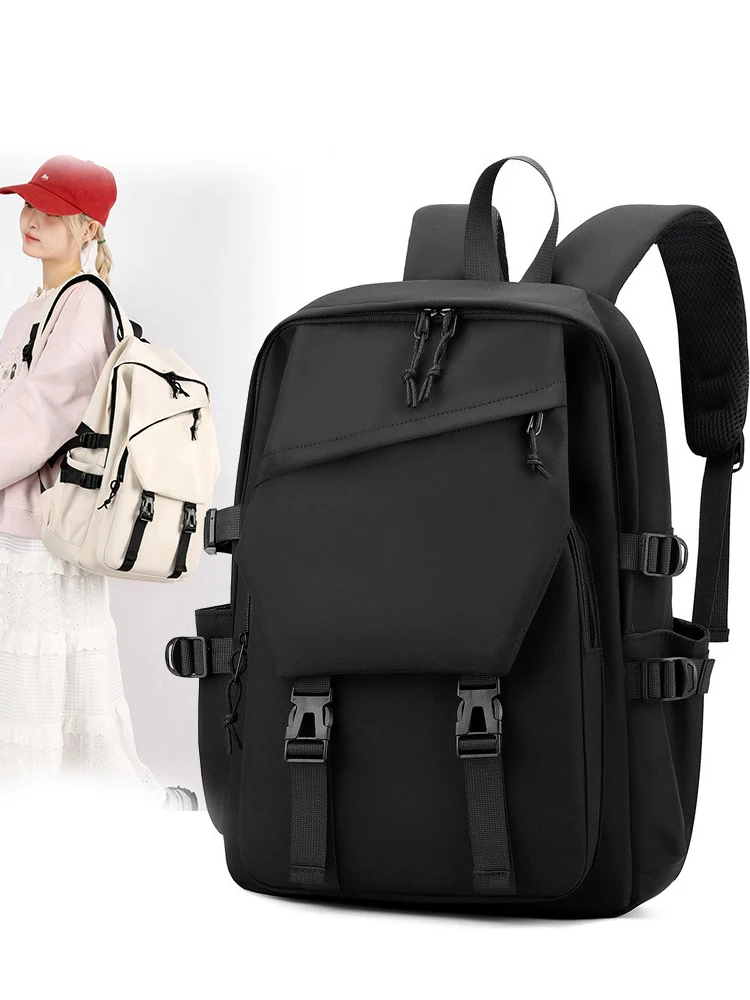 Una mochila de poliéster de 15 pulgadas impermeable de Color sólido Simple para hombres mochila de ordenador para estudiantes de pareja de moda