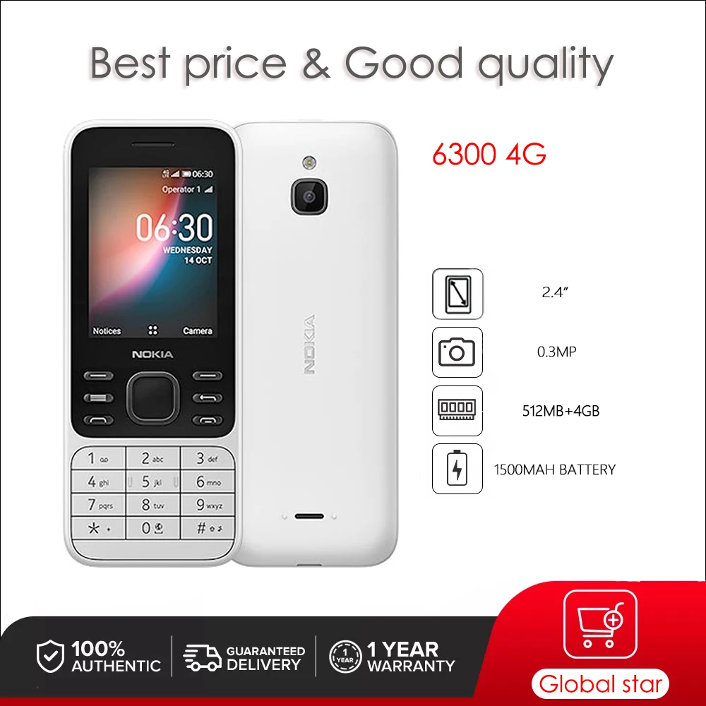 Original Unlocked 6300 4G （2021）Mobile Phone Russian Arabic Hebrew Keyboard Made in Finland Free Shipping