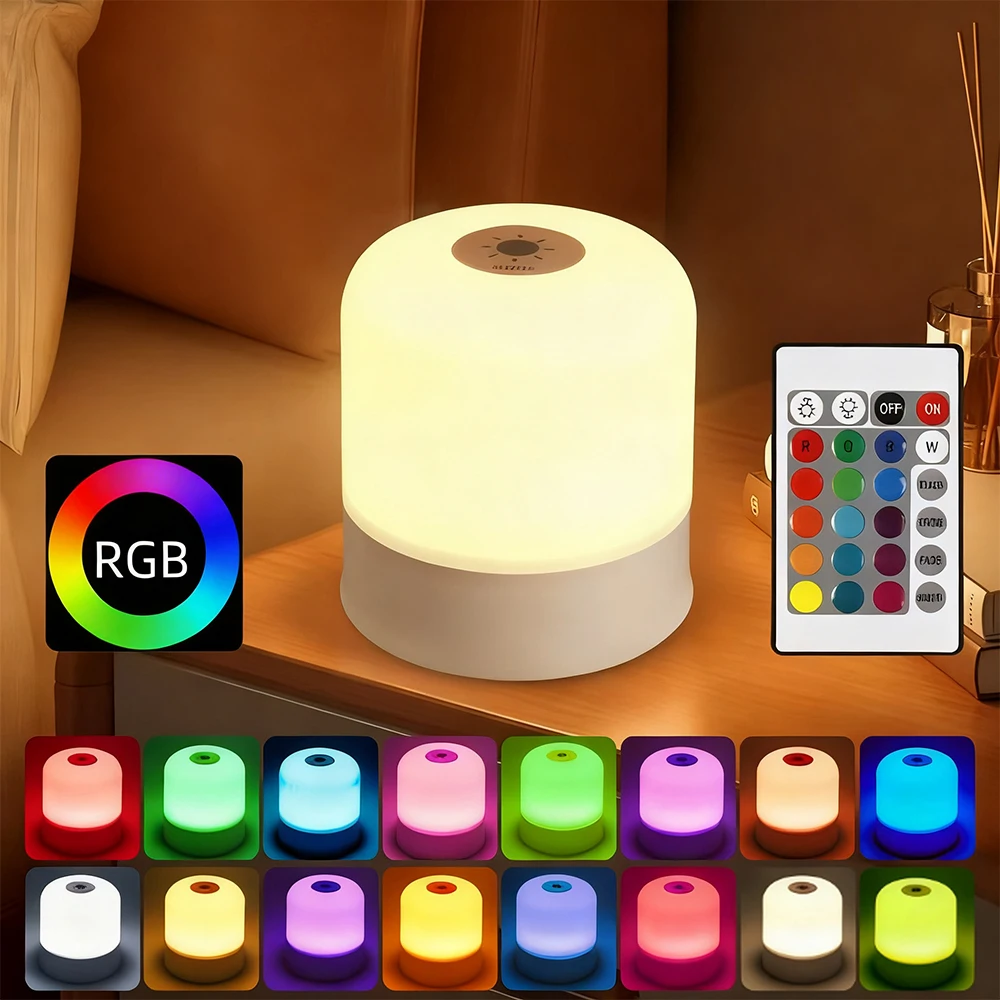 LED Night Light Dimmable Rechargeable/Plug-in Desktop Bedroom Bedside Lighting Decorative Touchscreen Reading RGB Desk Lamp