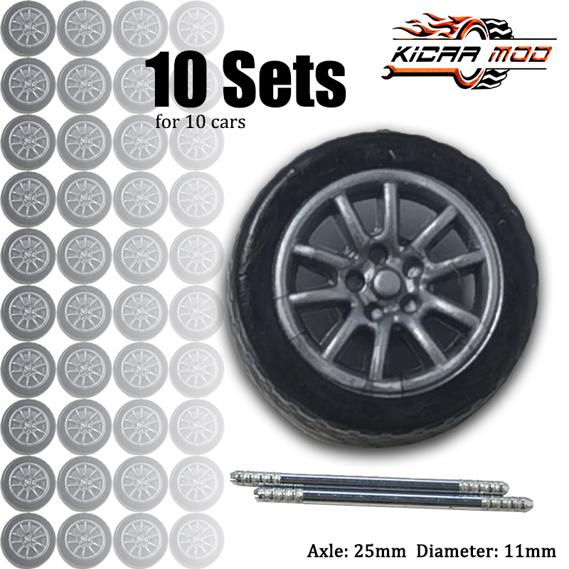 1/64 dez conjuntos de rodas para dez modelos de carros com pneu de borracha peças modificadas básicas brinquedos de veículos de corrida tomica minigt
