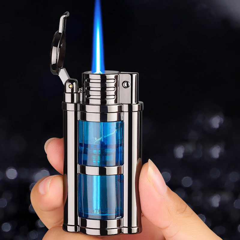 Nuevo encendedor de Gas Visible transparente de Metal, antorcha Turbo de Metal, encendedores de butano a prueba de viento creativos inusuales, aparatos para hombres