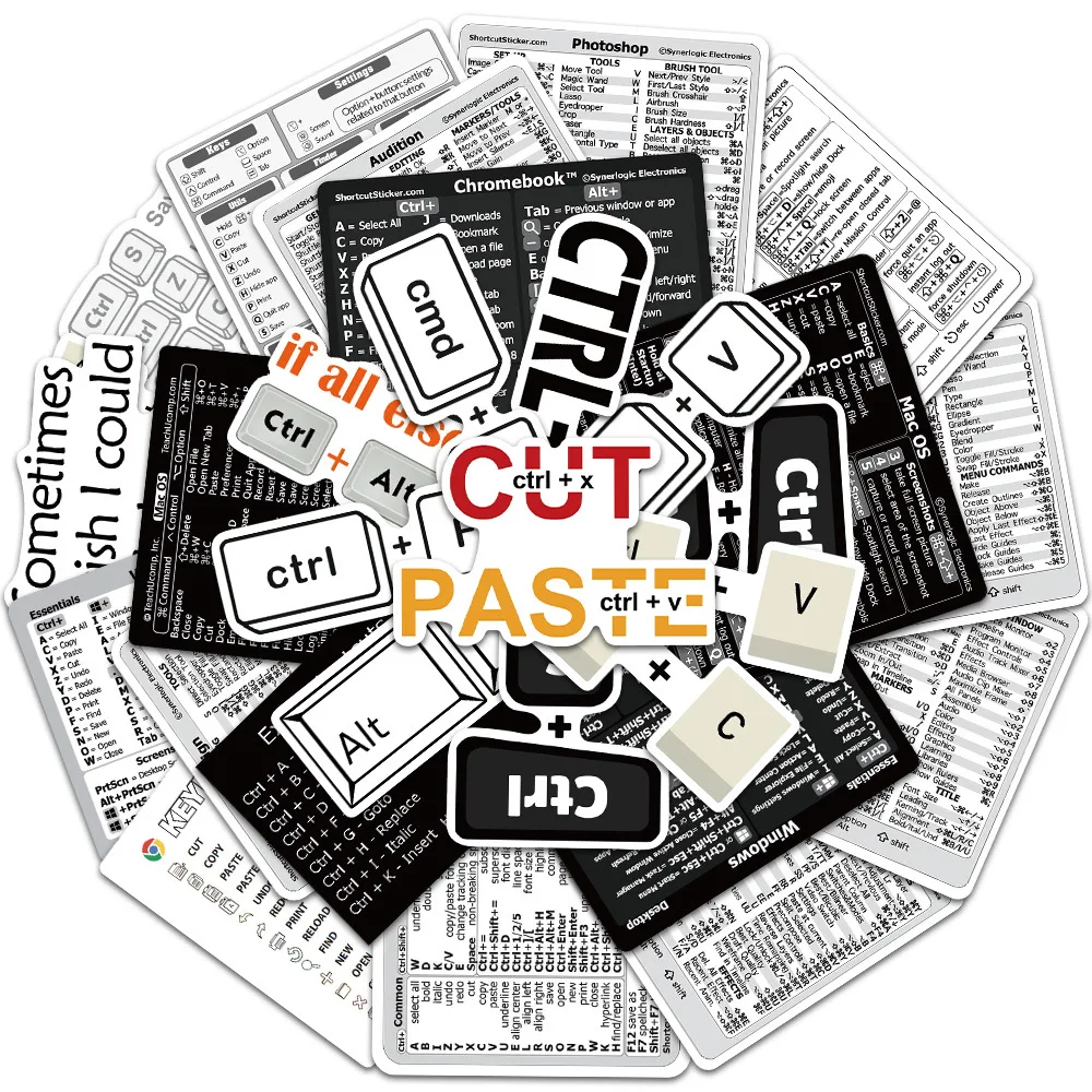 단축키 팁 방수 컴퓨터 스티커, DIY 키보드, 아이패드, 노트북 및 데스크탑, 학생 선물 장식, 장난감 스티커, 30 개