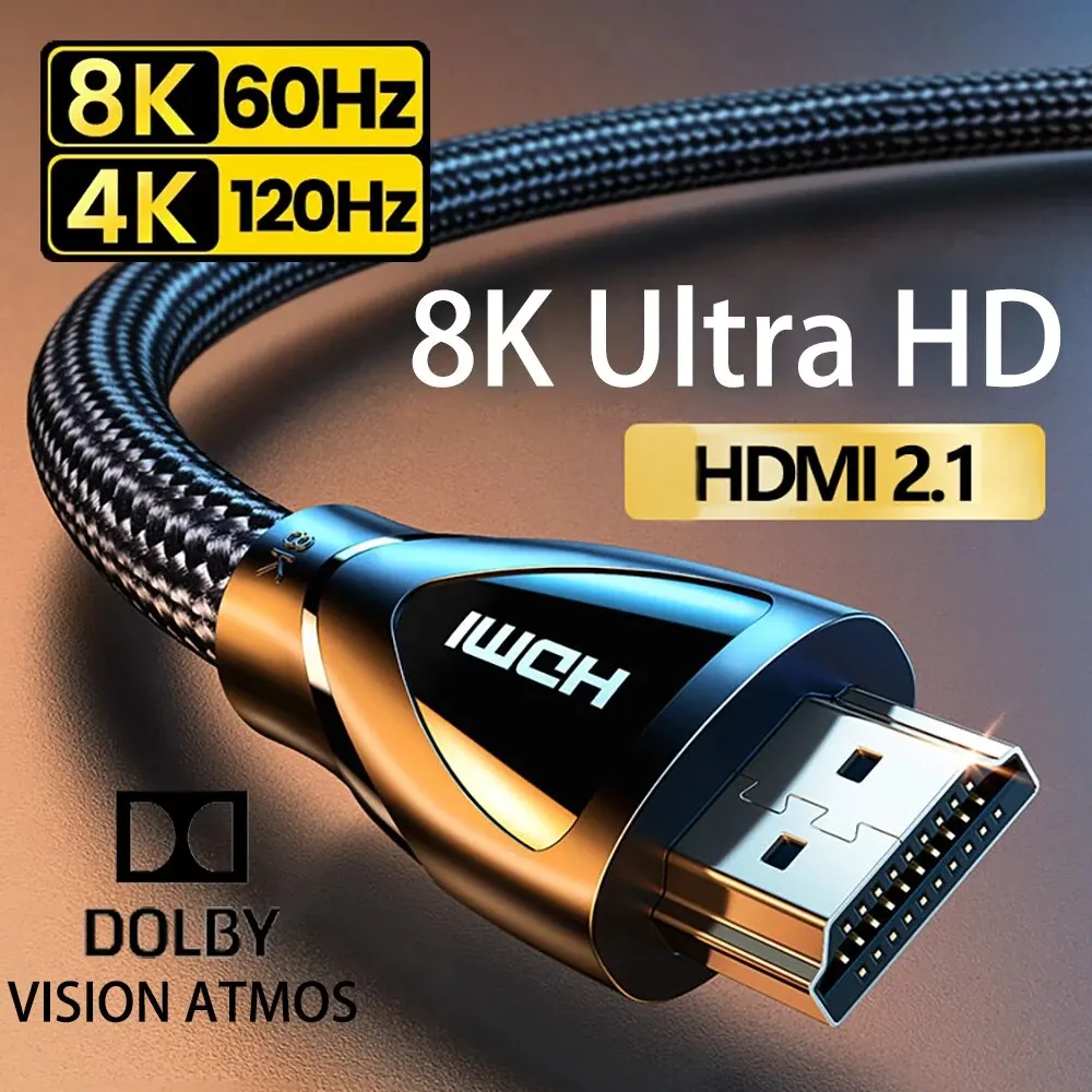 Kabel 2.1 kompatybilny z HDMI Ultra szybki 8K/60Hz 4K/120Hz do Xiaomi Mi XBox PS5 HDR10+ Dolby Vision 48Gbps kompatybilny z HDMI 8K