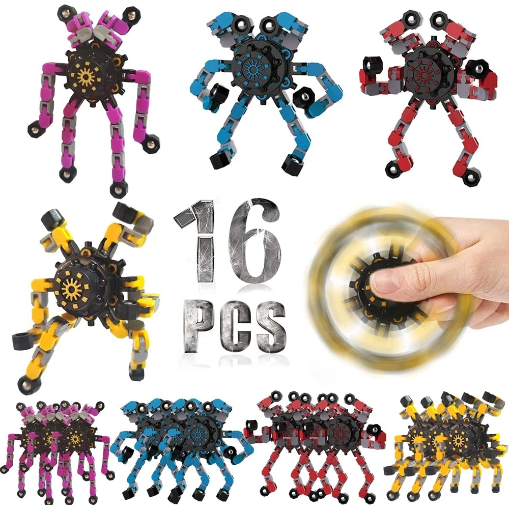 12/16PCS ตลก Sensory Fidget ของเล่น Deformable CHAIN หุ่นยนต์ Spinners ปลายนิ้วความเครียดบรรเทา Gyro ของเล่น PARTY Favors สําหรับเด็กผู้ใหญ่