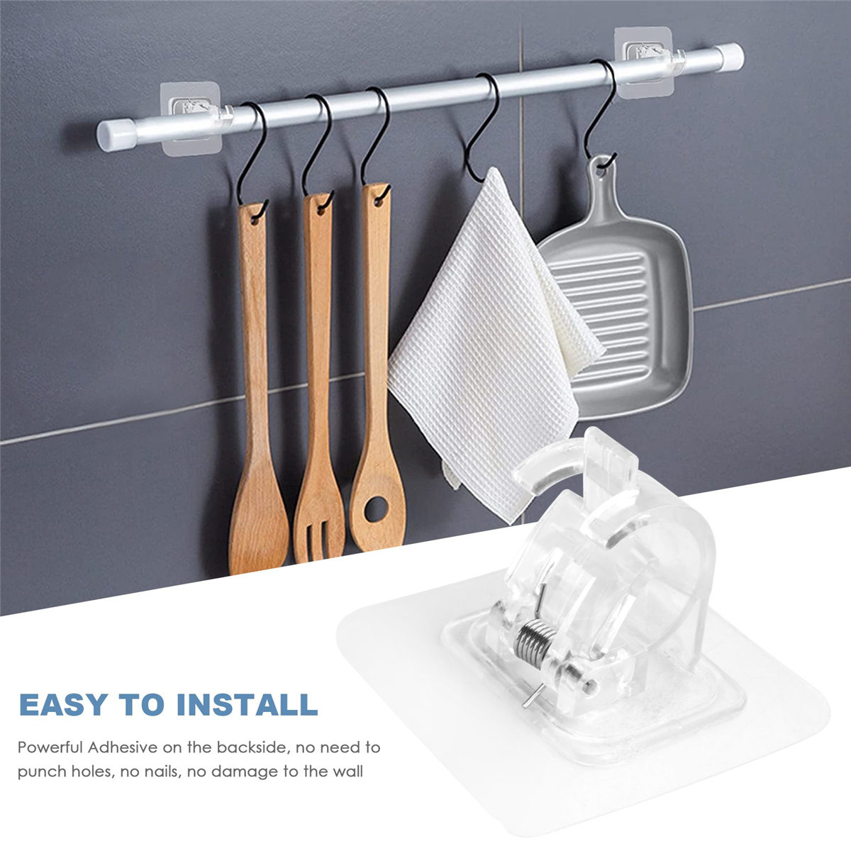 家庭用ドリルロッドホルダーなし、カーテンロッドホルダーフック、ネイルフリーフック、8個