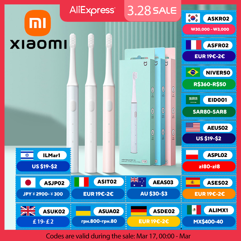 XIAOMI MIJIA T100 Elektrische Schallzahnbürste, kabellos, wiederaufladbar über USB, wasserdicht, automatische Ultraschall-Zahnbürste