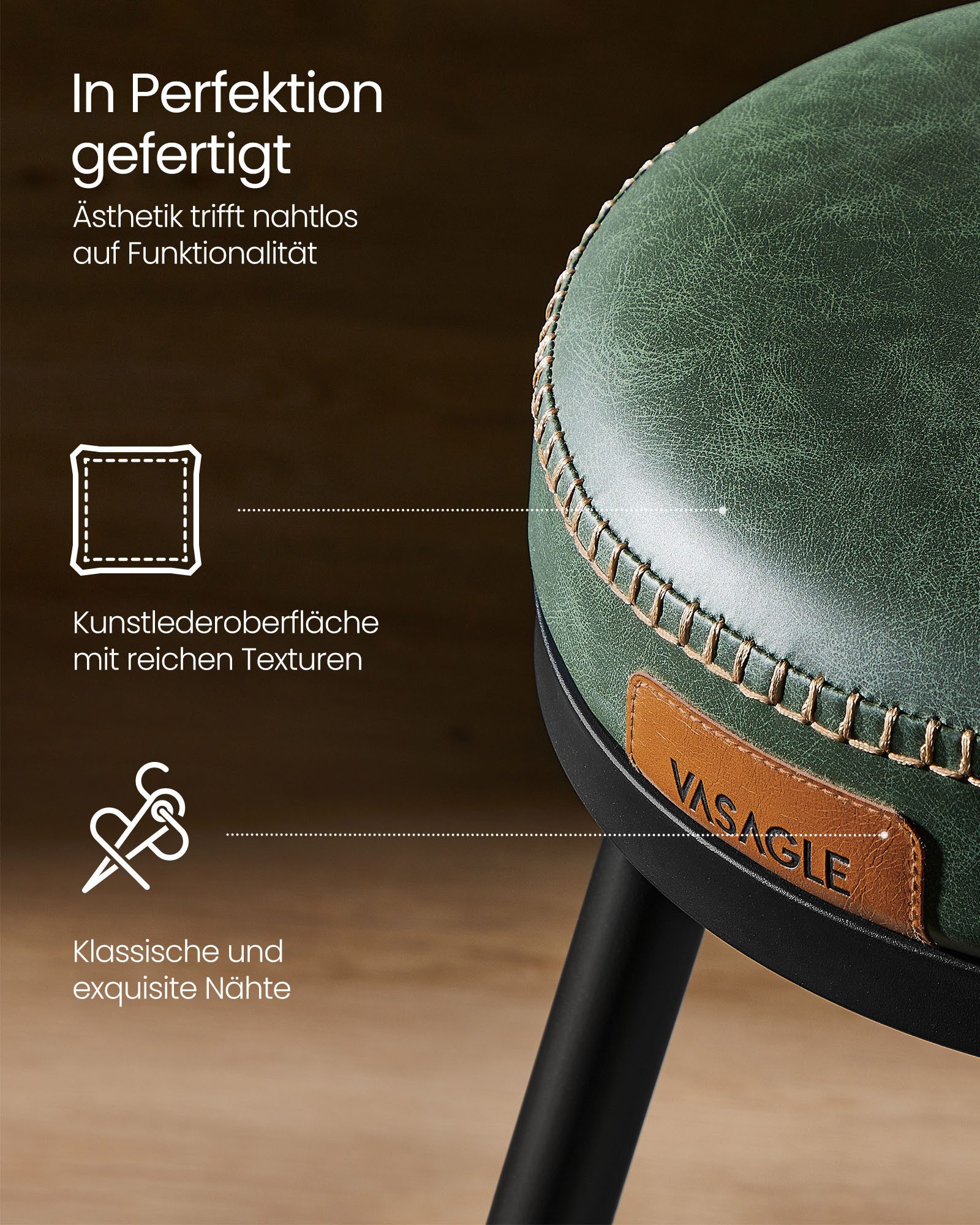 VASAGLE Barhocker (Set, 2er), drehbar, Kunstleder, 120 kg belastbar