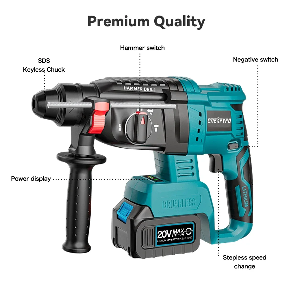 3 in 1 Brushless Impact Hammer 21V Cordless Hammer Drill FUNCTION Multifunctional Steel Concrete Wood For Makita 18V Battery