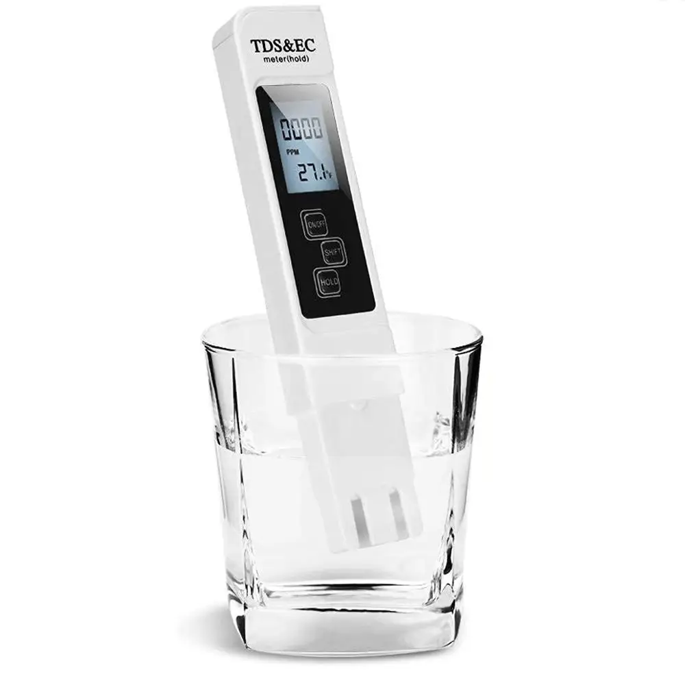Misuratore digitale per acqua TDS EC (autonomia 0-9990) - Penna rilevatore multifunzionale di PPM/Temp/Purettura con LCD bianco