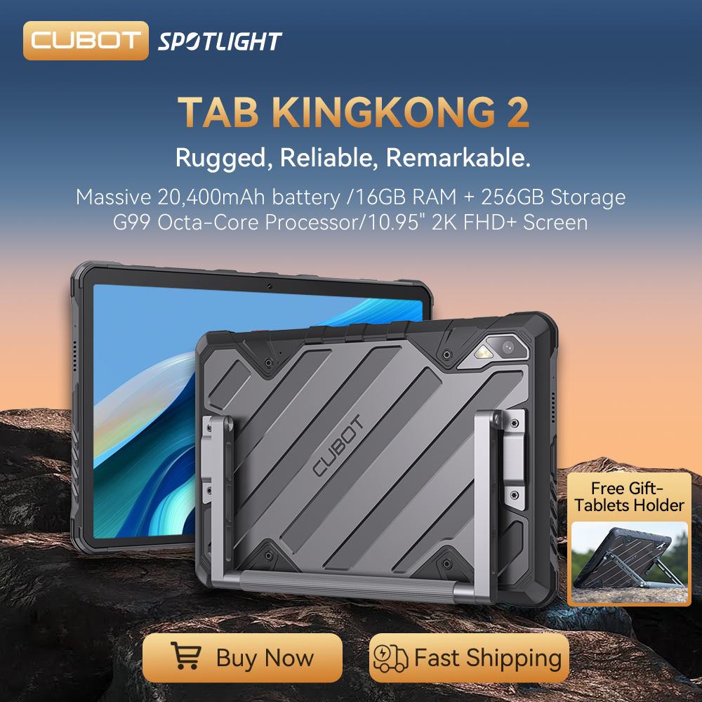 Cubot TAB KingKong 2, robusto tablet android Android 14, Helio G99, Octa-core, Bateria de 20400mAh, 16GB RAM (8GB+8GB estendido), 256GB ROM, MIL-STD-810H à prova d'água, Tela 2K de 10,95", 4G tablets android 2024