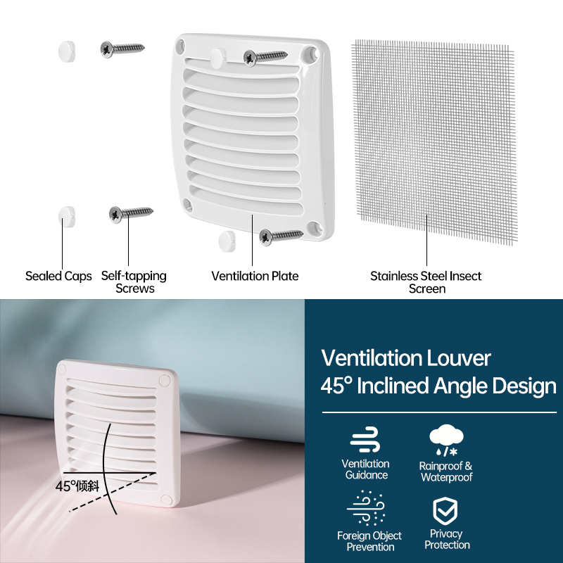 Ventilação de ar quadrada universal para barco marinho e rv, grade de ventilação com persianas branca/preta, tampa de plástico durável
