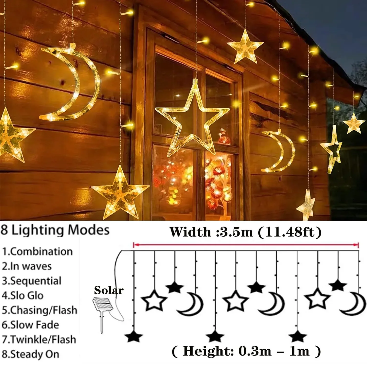 LED Star Moon String ไฟพลังงานแสงอาทิตย์/แบตเตอรี่ขับเคลื่อนผ้าม่าน Fairy Garlands โคมไฟกันน้ําสําหรับงานแต่งงานหน้าแรกตกแต่งวันหยุด