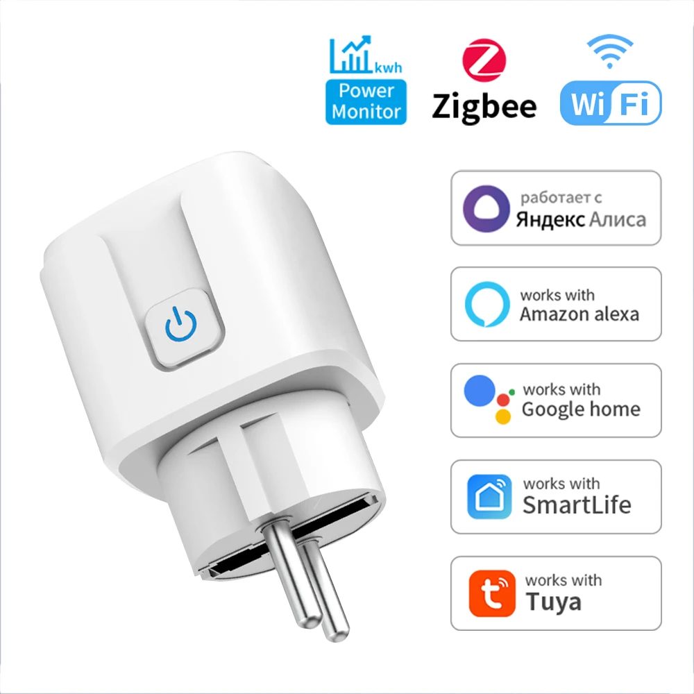Inteligentna wtyczka TUYA WiFi/Zigbee EU 16A/20A z pomiarem zużycia energii, funkcją timera, sterowaniem głosowym, kompatybilna z Alexa i Google Home.