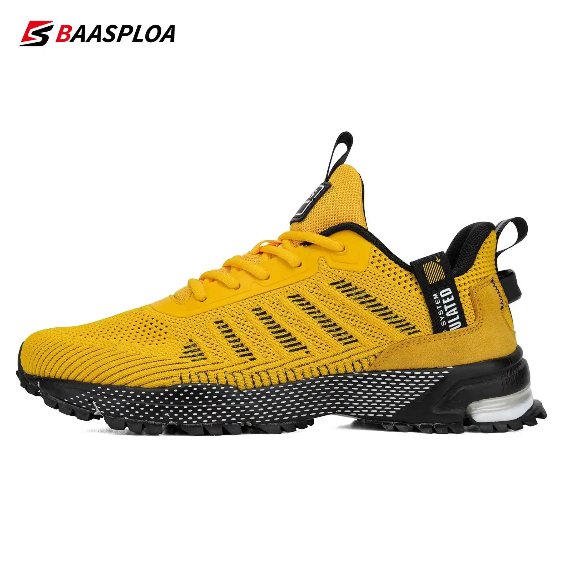 Baasploa Men Running Shoes Mesh Breathable Sport Shoes For Men Fashion Lightweight Casual Sneakers Non-Slip Lace Up Plus Size 50