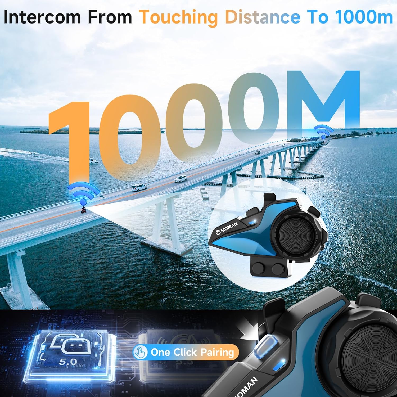 Auriculares de intercomunicación para motocicleta Moman, sistema de comunicación tipo águila Moman H2E con chips duales para audio, sonido HiFi multitarea