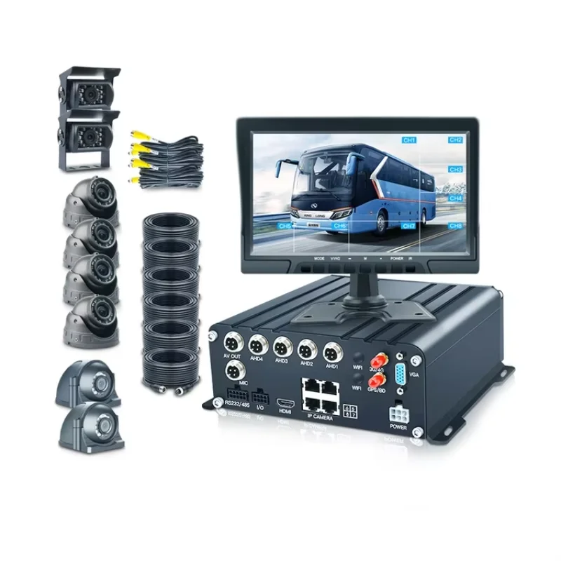 Truck Bus 8CH MDVR HDD Mobile DVR NVR GPS 4G Video Recorder 10.1 Inch Car VGA Monitor Backup Camera System