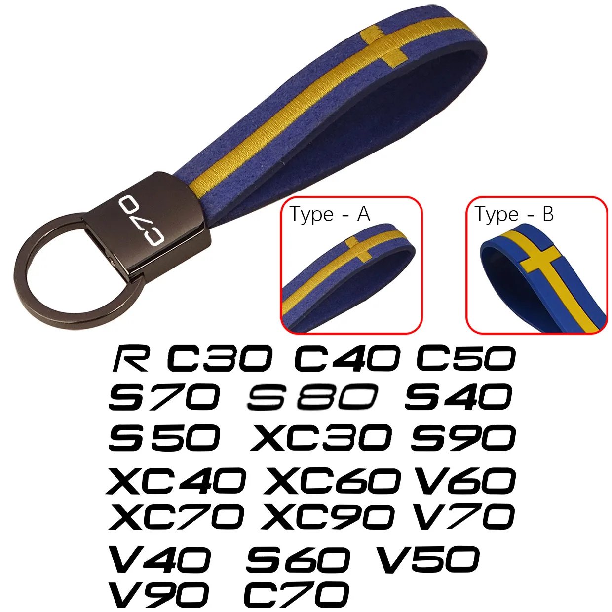 Thụy Điển Quốc Kỳ Phong Cách Móc Khóa Cho Volvo R Thiết Kế XC90 XC60 XC70 C60 XC40 V40 S90 S80 S60 S50 S40 C70 c40 C30 S70 C90 Phụ Kiện