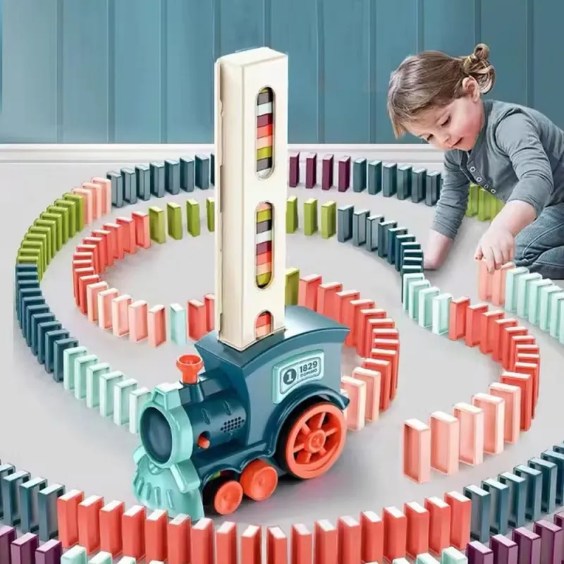 Domino Trein voor Kinderen Automatische Elektrische Auto Leggen Kleurrijke Domino Set Educatief Speelgoed Blokken Cadeau voor Jongens Meisjes
