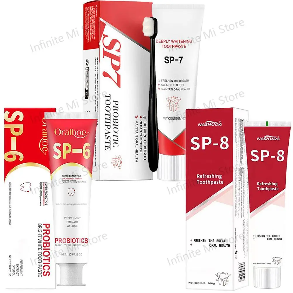 SP-6 Probiotici Dentifricio schiarente Macchie di denti bianchi Macchie di fumo Alito di aminoacidi Dentifricio orale fresco 100g/120g
