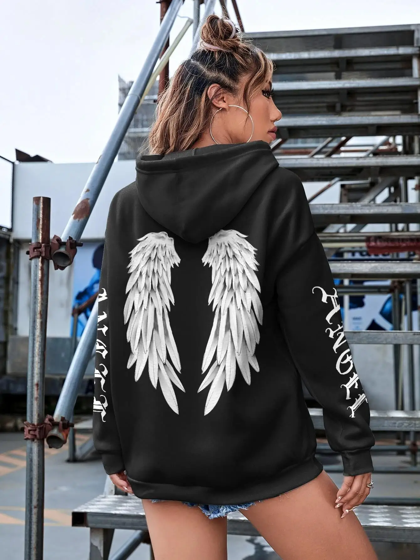 Sudaderas con capucha con estampado de alas de Ángel para mujer, Sudadera con capucha informal cómoda y cálida, Sudadera con capucha clásica a la moda, ropa básica Original holgada