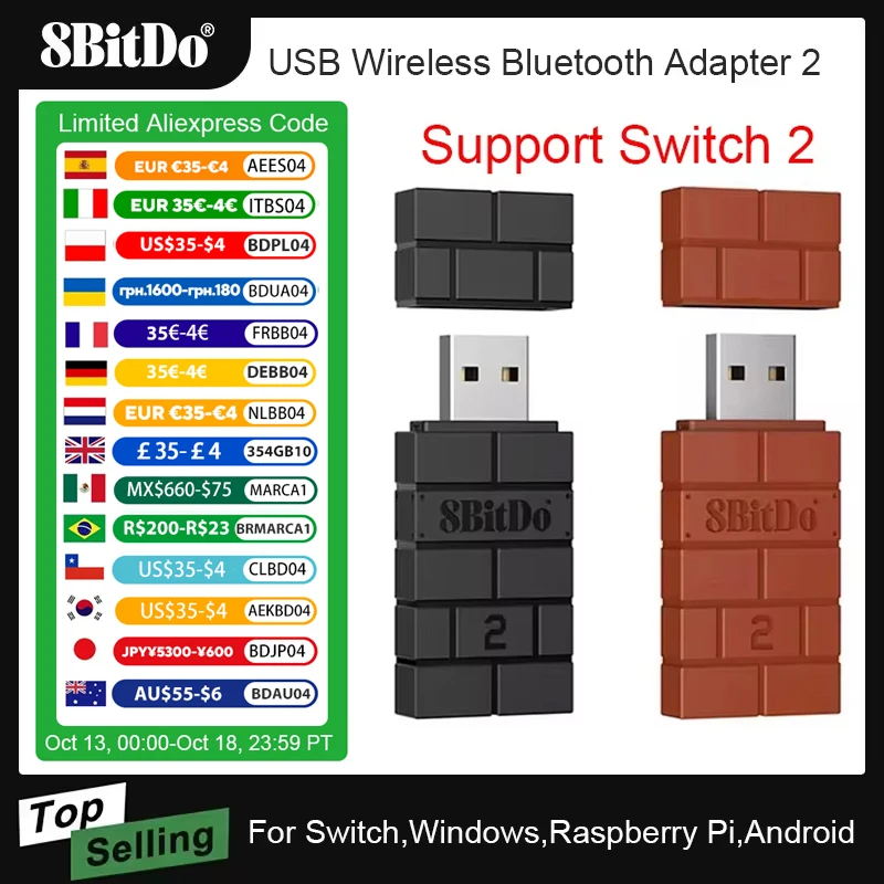Receptor adaptador inalámbrico Bluetooth USB 8BitDo para Nintendo Switch 2 Windows Mac PS1 para Xbox one PS4 PS5 Switch Pro controlador