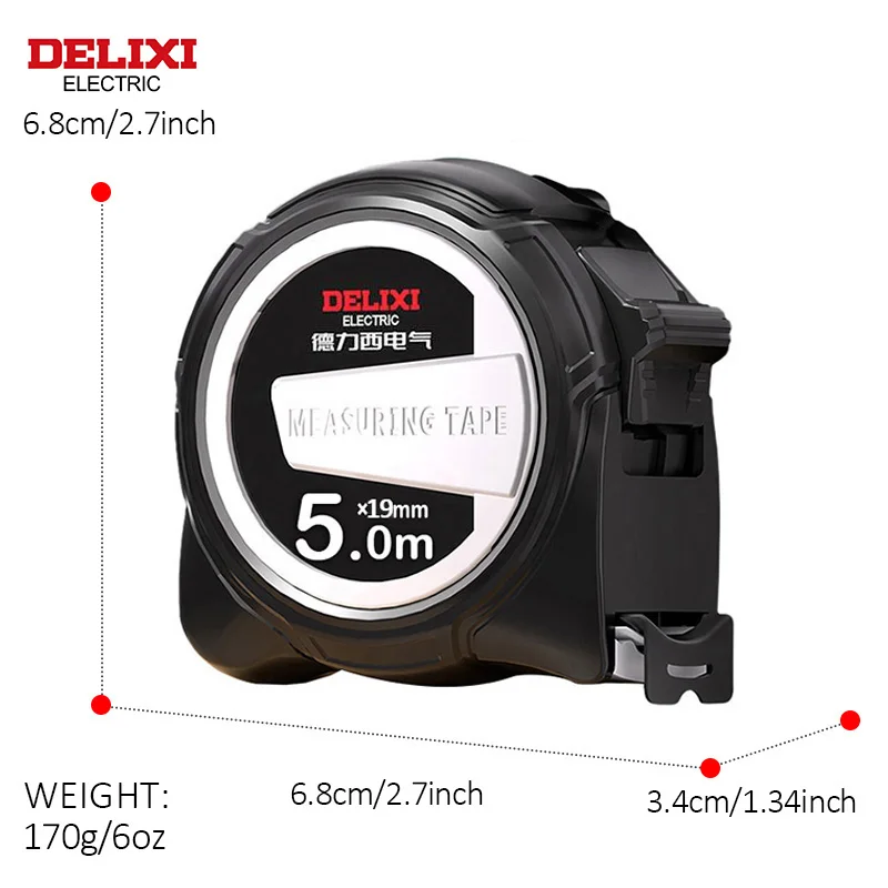 Metro a nastro elettrico DELIXI, 5M * 25MM/5M * 19MM ABS addensato duro Anti Drop Shell righello durevole metro scatola righello per uso domestico