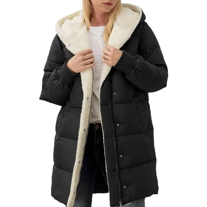 Parkas de lã casacos de inverno femininos com capuz algodão acolchoado jaquetas de manga comprida dupla face veludo fino-ajuste cardigan casacos