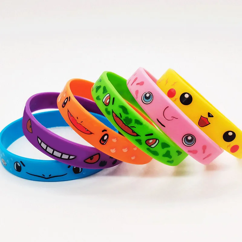 12 Uds. Pulsera de Pokémon Anime Pikachu Charmander niños dibujos animados pulseras de silicona accesorios de fiesta regalos de disfraz