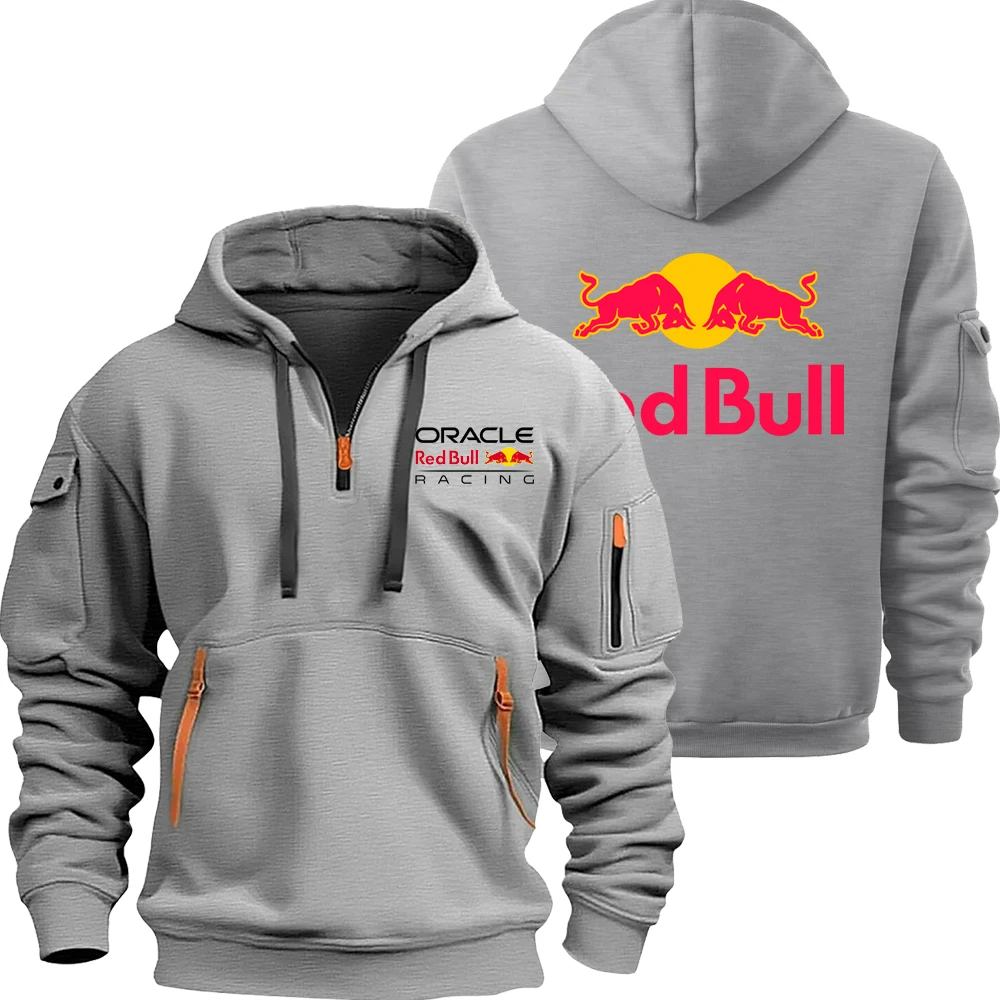 Red bull logotipo da equipe de corrida da motocicleta dos homens meio zíper moletom com capuz primavera outono masculino 2025 nova moda pulôver roupas topos