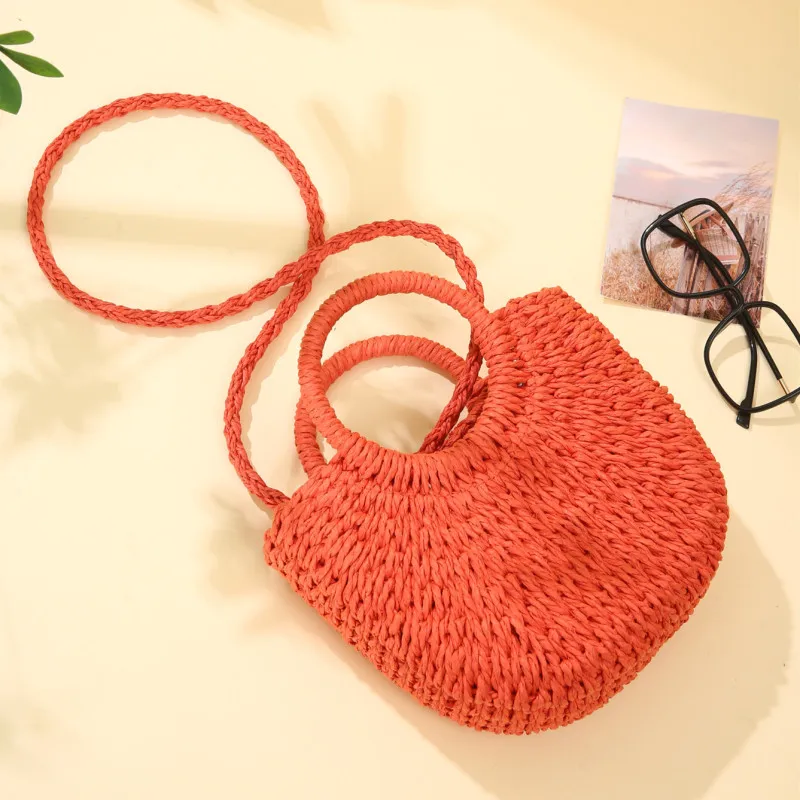 Borsa da spiaggia a mezza luna in Rattan di paglia intrecciata a mano borsa a tracolla a tracolla scavata estiva da donna di grande capacità