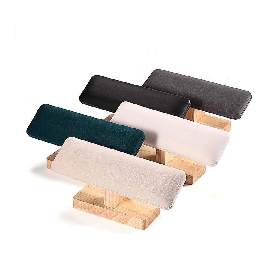 1pc Houten Basis T-vormig PU Leer / Fluwelen Armband Display Rack Bangle Horloge Haarband Sieraden Opslag Standhouder Organizer