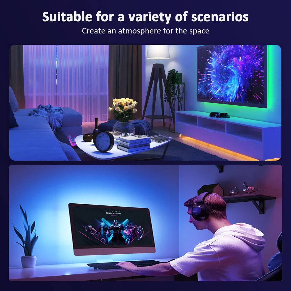 Battery-powered flexible color-changing LED strip Light with remote control for TV backlighting, bars, cabinets and bedroom DIY