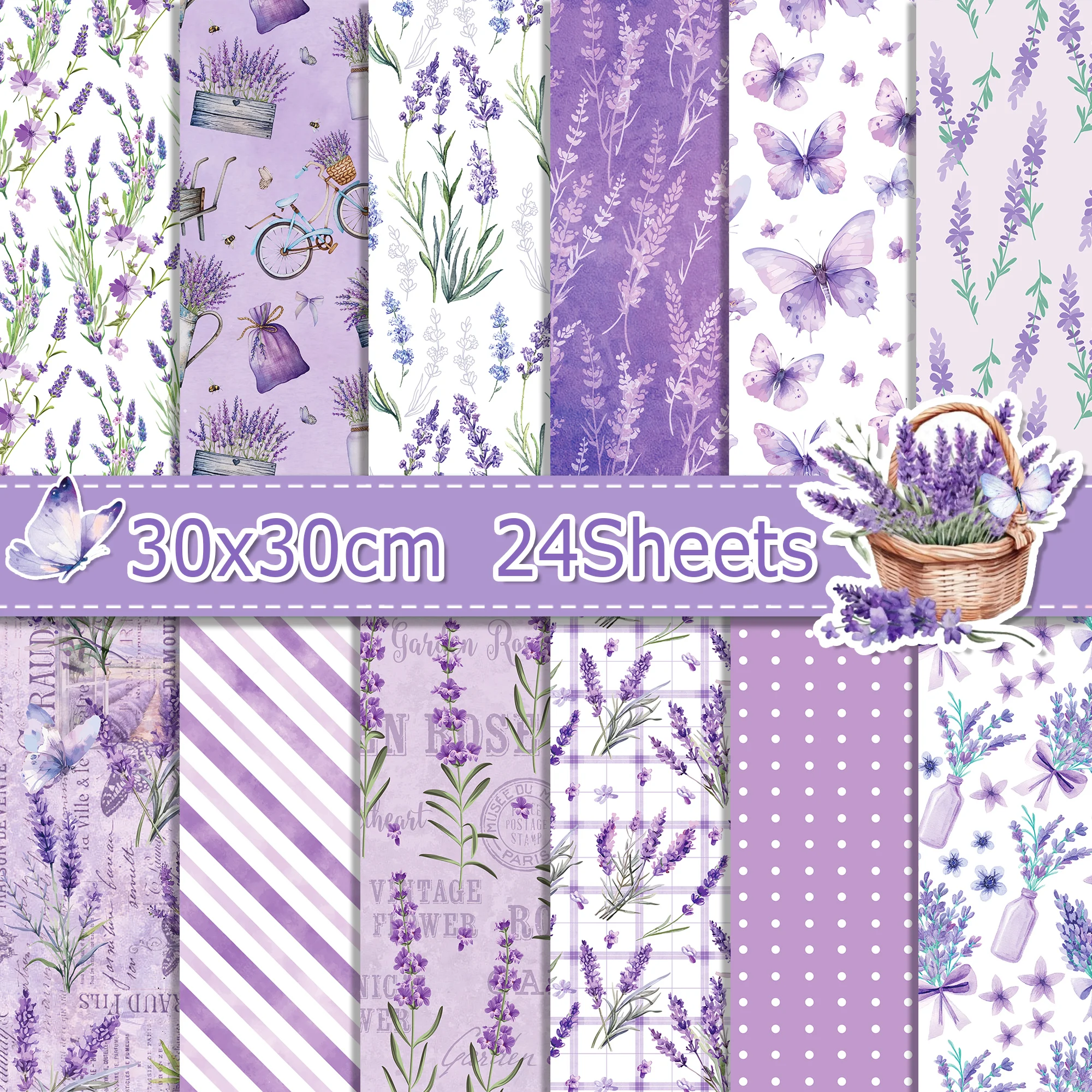 24 pezzi 30 * 30 cm piante di lavanda scrapbook carta artigianale fai da te arte sfondo carta origami creazione di carte album di foto decorazione