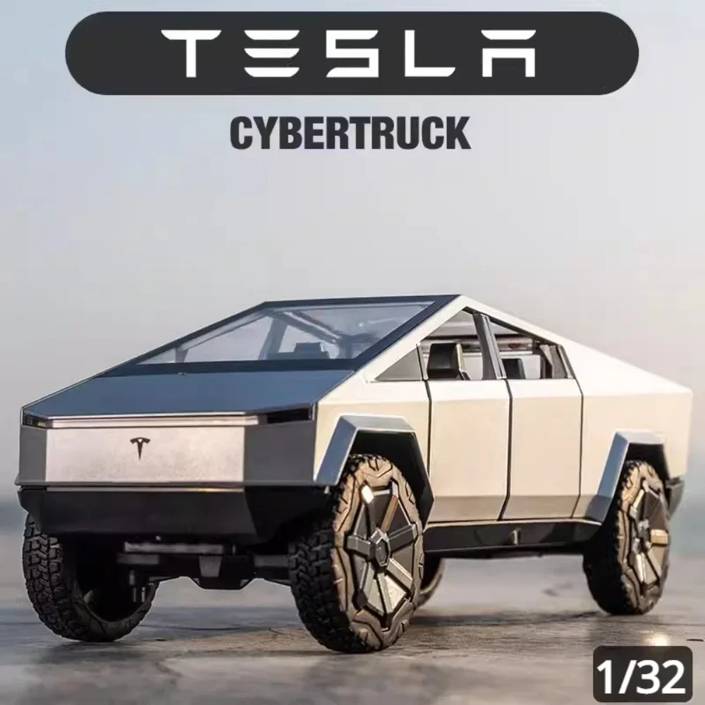 1:32 Tesla Cybertruck coche en miniatura de aleación Diecasts y vehículos de juguete coches de juguete camioneta chico juguetes para niños regalo de Navidad niño juguete