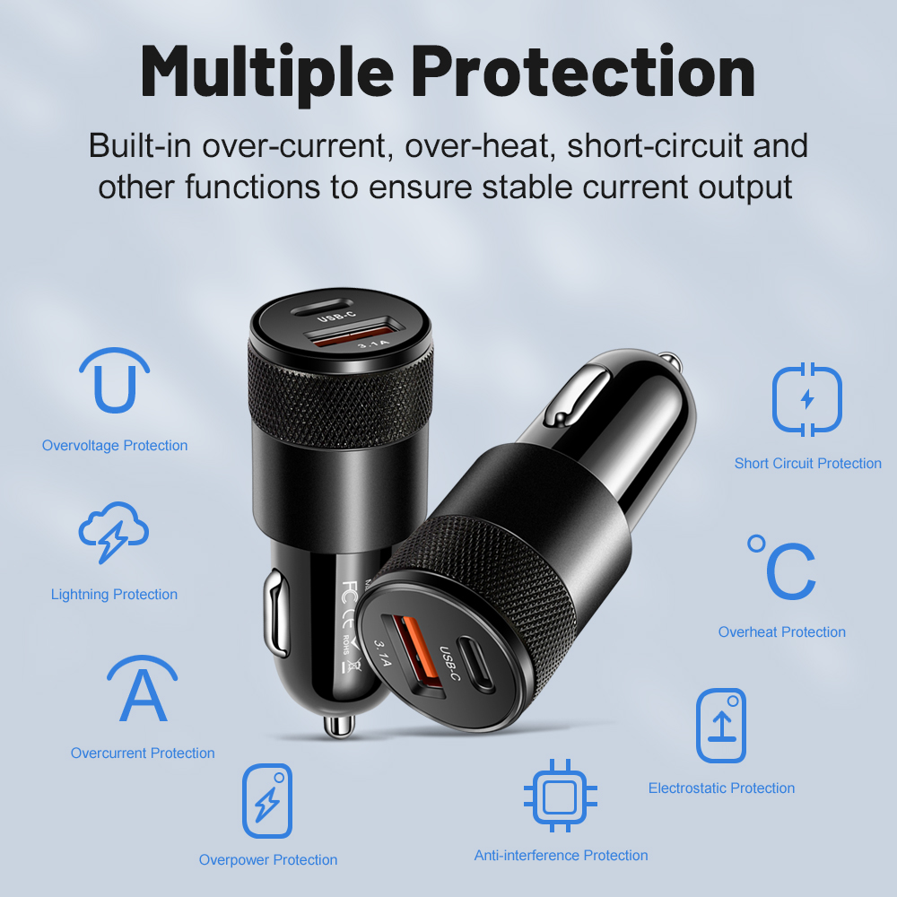 3.1a carregador de carro usb tipo c adaptador de telefone de carregamento rápido para xiaomi huawei pd adaptador de carregador de telefone soquete isqueiro