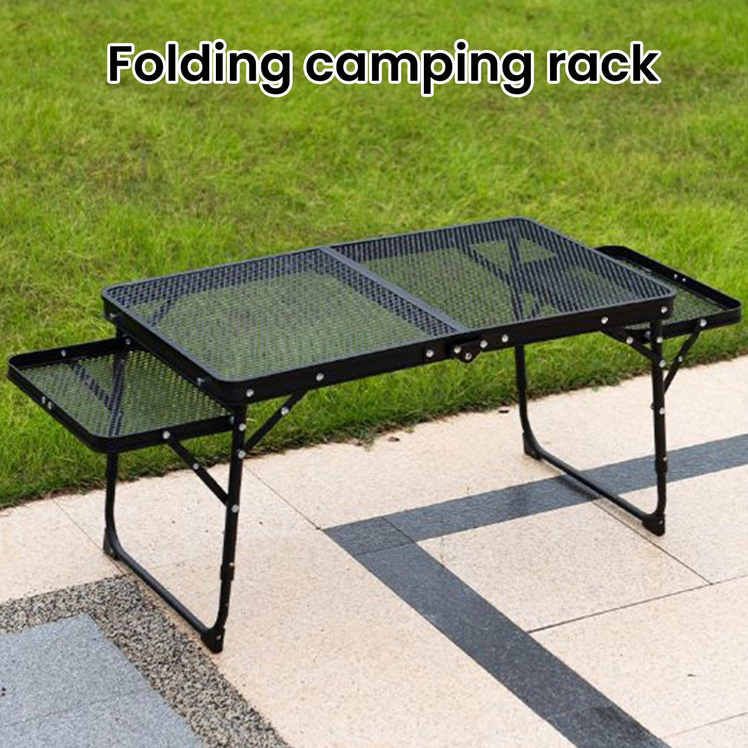 Mesa de acampamento mesa dobrável de malha de ferro portátil acampamento ao ar livre com prateleira de elevação mesa de jantar de liga de alumínio