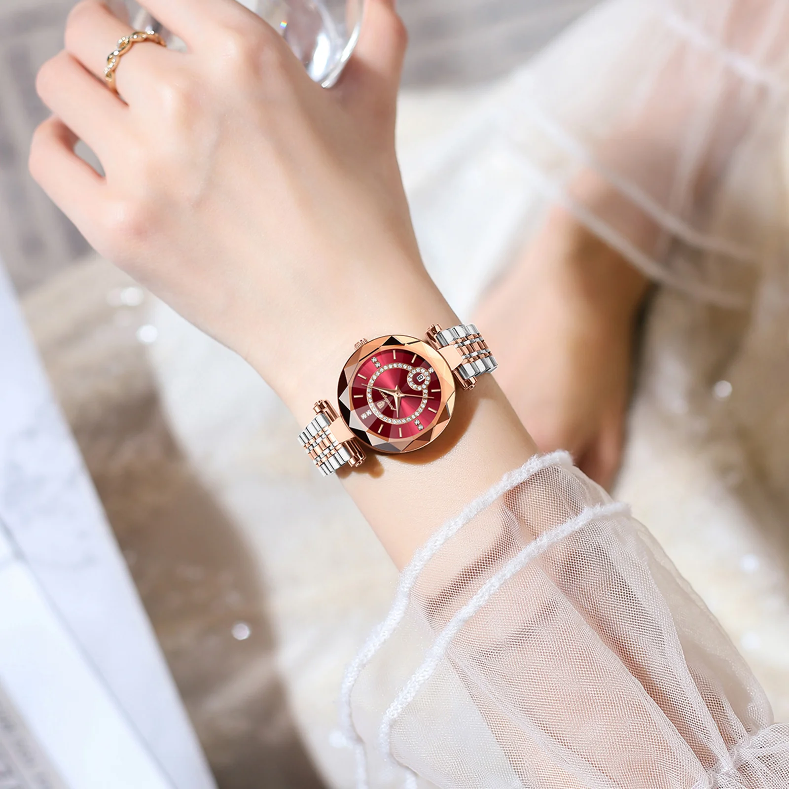 Reloj POEDAGAR de lujo para mujer, reloj de cuarzo con diamantes de alta calidad para mujer, relojes de acero inoxidable con fecha resistente al agua para mujer, reloj + caja