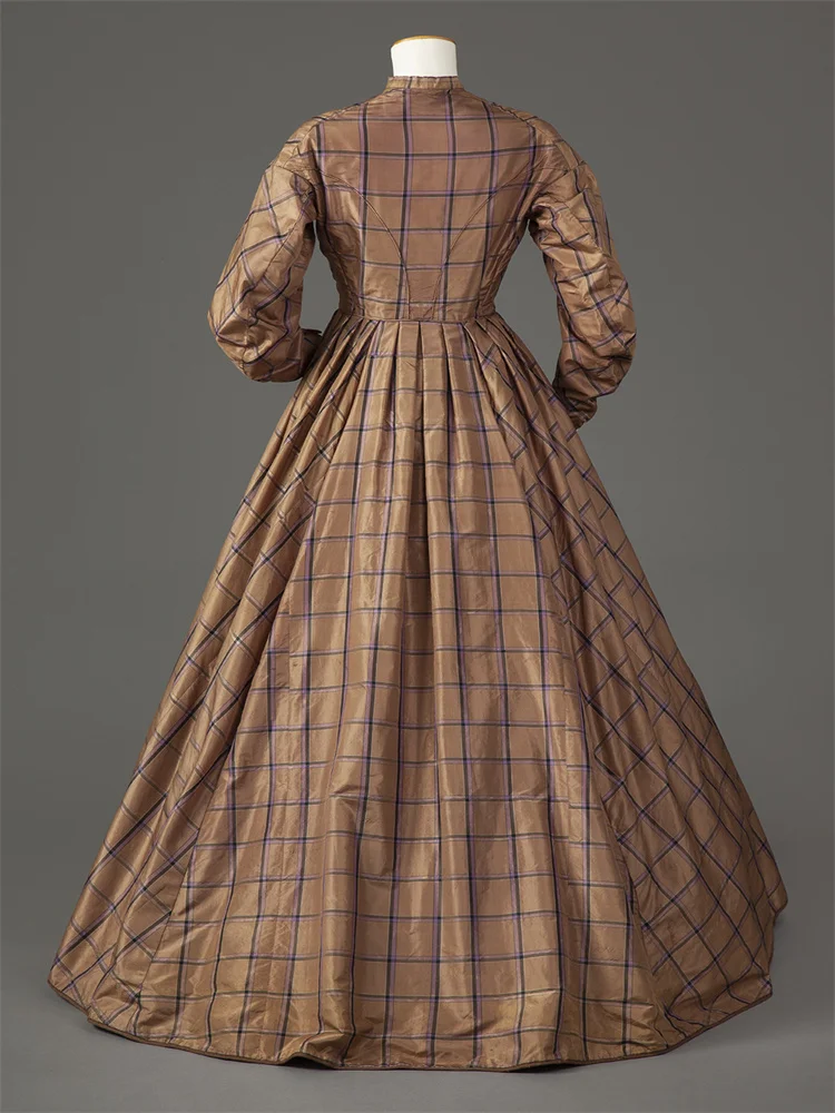 Gaun Vintage Plaid Abad Pertengahan Gaya Victoria untuk Wanita, Kostum Retro Regency Bersejarah