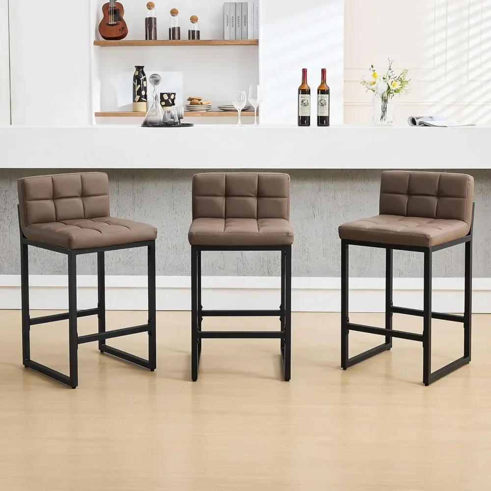 Bar Stools , Upholstered PU Leather Counter Height Barstools with Low Back and Thickened Metal Legs, Modern Chairs