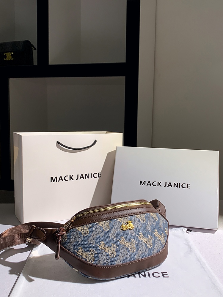 MackJanice 高級レザーキャリッジプリントクロスボディバッグ女性のための秋冬新スタイルチェストバッグダイヤモンド埋め込みスクエアバッグ