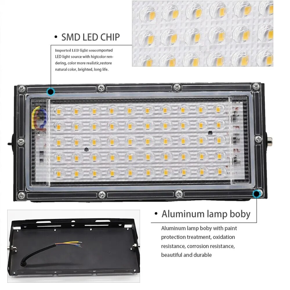 50W LED Reflektor Flutlicht Außenbeleuchtung IP65 Wasserdichter Scheinwerfer 220V Gartenbeleuchtung Projektoren Wandleuchte